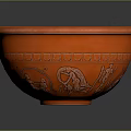Orange Ceramic Bowl With Intricate Carved Patterns And Smooth Interior Surface 3d model