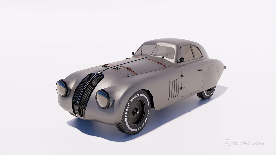 Vintage Silver Classic Car Featuring Streamlined Body Vintage Tires And Elegant Styling 3d model 