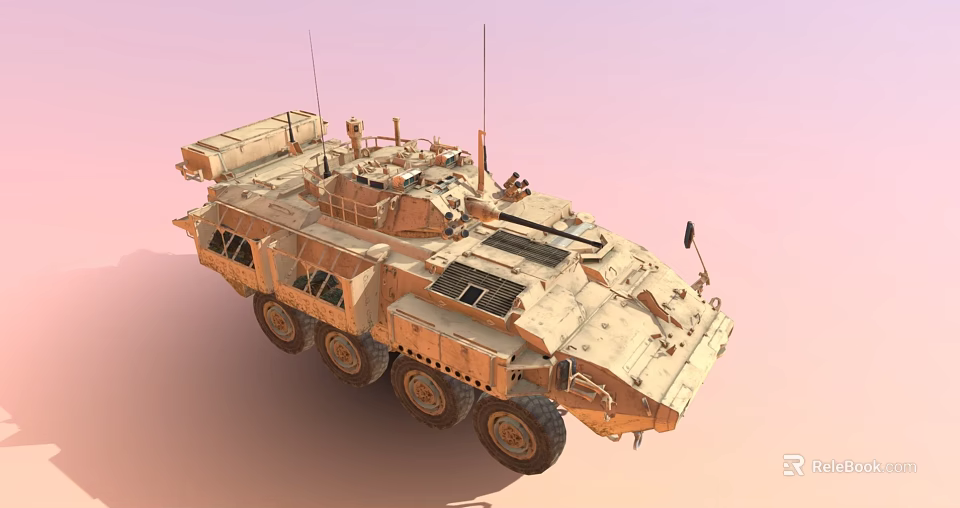 Sand Colored Wheeled Tank with Top Antennas Weapons and Military Armored Structure Design 3d model 