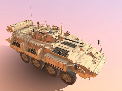 Sand Colored Wheeled Tank with Top Antennas Weapons and Military Armored Structure Design 3d model