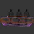 Three Men In Suits Standing On Platform With Blue Glowing Rings Black Background And Reflection 3d model