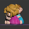 Family Dolls With Brown And Blonde Hair Sitting On Purple Base In Blue Pink Outfits
