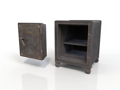 Vintage Metal Safes With Open Door And Another Without Door On Wheels 3d model