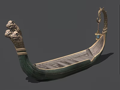 Traditional Wooden Boat With Carved Dragon Head Green Hull And Golden Decorations 3d model