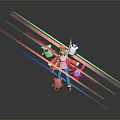 Vibrant Game Movie Character In Red Outfit With Pet And Colorful Neon Lights On Platform
