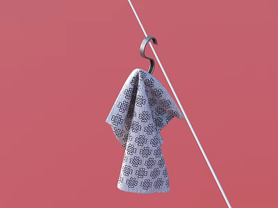 Patterned Cotton Towel Hanging On Metal Hook Against Pink Background 3d model