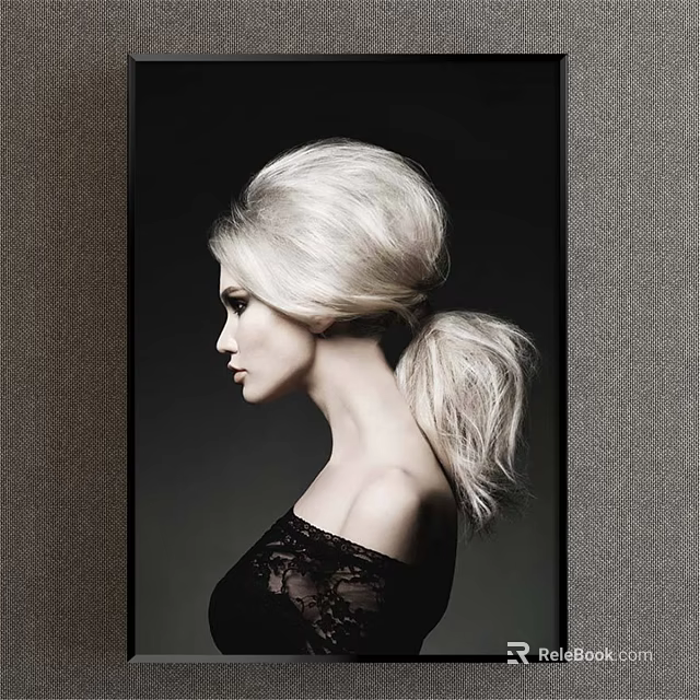 Elegant Female Profile Portrait Painting With Blonde Ponytail And Black Lace Off Shoulder Top 3d model 