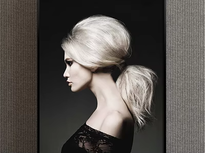Elegant Female Profile Portrait Painting With Blonde Ponytail And Black Lace Off Shoulder Top 3d model