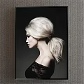 Elegant Female Profile Portrait Painting With Blonde Ponytail And Black Lace Off Shoulder Top