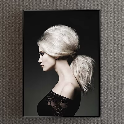 Elegant Female Profile Portrait Painting With Blonde Ponytail And Black Lace Off Shoulder Top 3d model