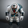 Cartoon Bear in White Uniform with Red Tie Black Shoulder Gear and Blue Accents