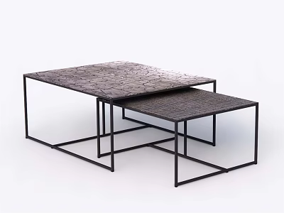 Modern Nested Coffee Tables With Textured Top And Black Metal Frame Design 3d model