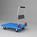 Blue Platform Cart With Silver Handle And Four Wheels For Transport 3d model