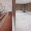 Commercial Kitchen With Stainless Steel Equipment Tiled Walls And Drainage Grates
