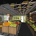 Fruit Store Interior Layout With Shelves And Display Tables Full Of Various Fruits