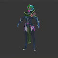 Fantasy Female Character In Ornate Armor With Green Headdress Golden Accents And Blue Details 3d model