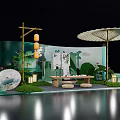 Chinese Style Photo Check In Spot With Bamboo Structure Lanterns And Green Plants