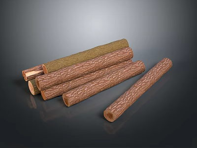 Several Brown Wooden Sticks With Textured Surface And Smooth Finish On Dark Background 3d model