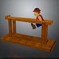 Boy Character in Red Hat and Tiny Bird on Wooden Stand Display Design