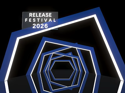 Release Festival 2026 Event Entrance With Blue Geometric Light Frames And Illuminated Design 3d model