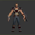 3D Warrior With Red White Armor Blue Pants Brown Boots Belt Holding Sword Shield