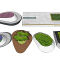 Various Shaped Tree Planters With Green Plants And Different Material Designs 3d model