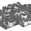Cartoon City Scene With Various Buildings In Urban Layout Design