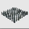 Irregular Shaped Standing Stones In Natural Display With Wooden Base And Gray Texture