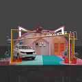 Pink Cat Ear Shaped Toy Car Wash Scene With White Car Balloons And Flamingo Decorations