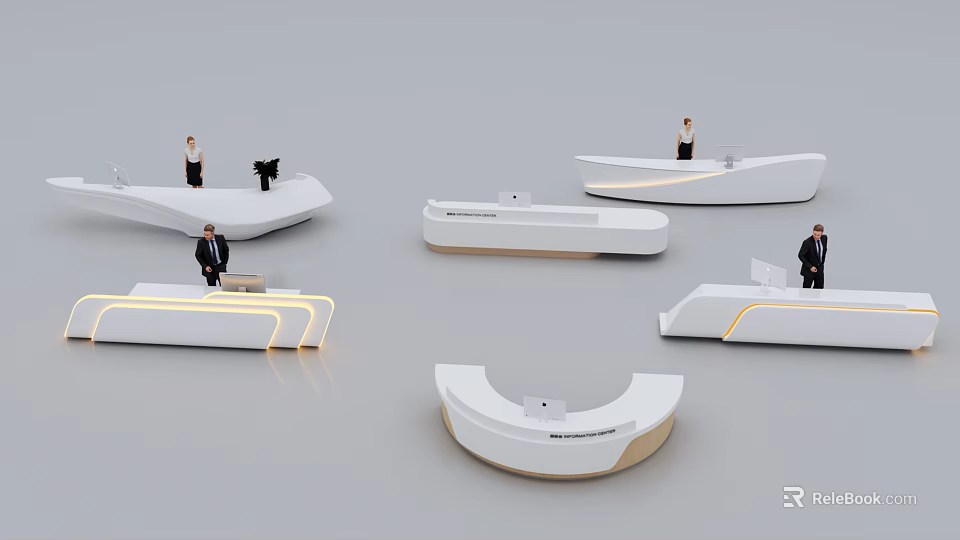 Modern Reception Desks With Sleek Design And Staff In Contemporary Office Setting 3d model 