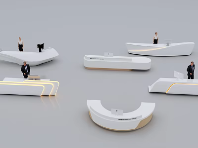 Modern Reception Desks With Sleek Design And Staff In Contemporary Office Setting 3d model