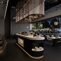 Elegant Modern Restaurant Interior With Pendant Lights Bar Counter And Dining Tables