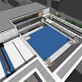 Modern Sales Office Building Featuring Glass Curtain Walls And Water Pool Landscape Design 3d model
