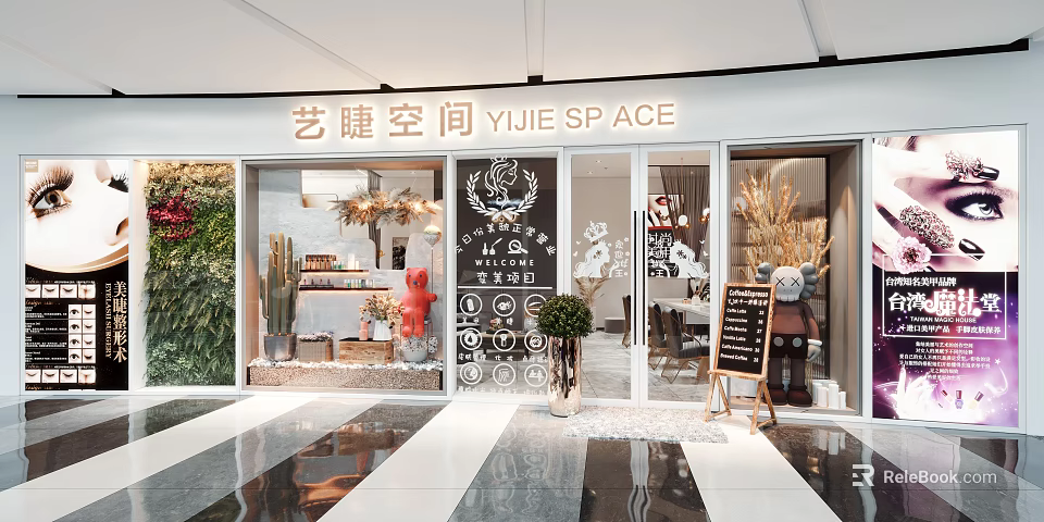 YIJIE SPACE Beauty Salon With Modern Interior Eyelash Services And Decorative Plants 3d model 