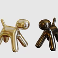 Shiny Metallic Gold and Black Balloon Dog Decorative Ornament Set for Home Decor