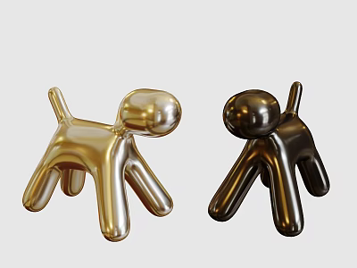 Shiny Metallic Gold and Black Balloon Dog Decorative Ornament Set for Home Decor 3d model