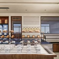 Cozy Dessert Shop Interior Featuring Wooden Counter Fresh Pastries And Bread On Shelves