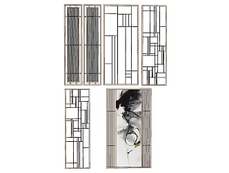 New Chinese Style Modern Metal Wooden Lattice Screen Partition 3d model