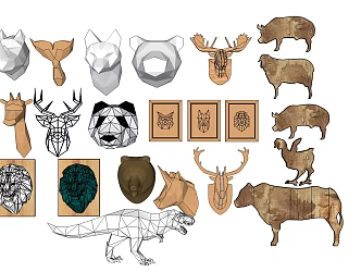 Modern Animal Wall Decoration Animal Wall Decoration Pendant Combination Money Jewelry Banknote Carriage 3d model