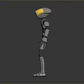 Robot Character 3D Model With Yellow Head Gray White Body And Extended Arms