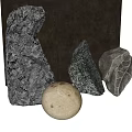 Natural Stones With Various Shapes And Light Sphere On Dark Wood Background