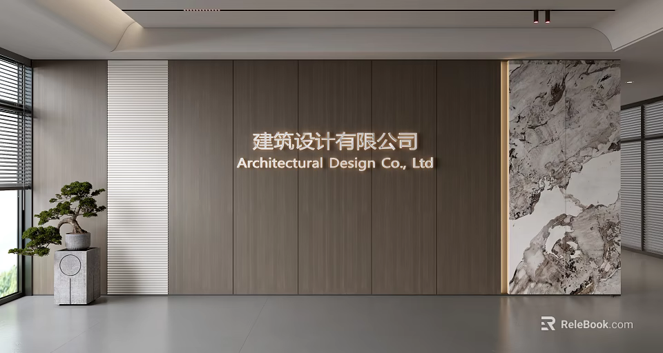 Sleek Architectural Design Background Wall Featuring Wooden Panels And Marble Accent 3d model 