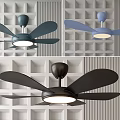 Modern Ceiling Fans with Light in Gray Blue Black Colors and Grid Wall Background