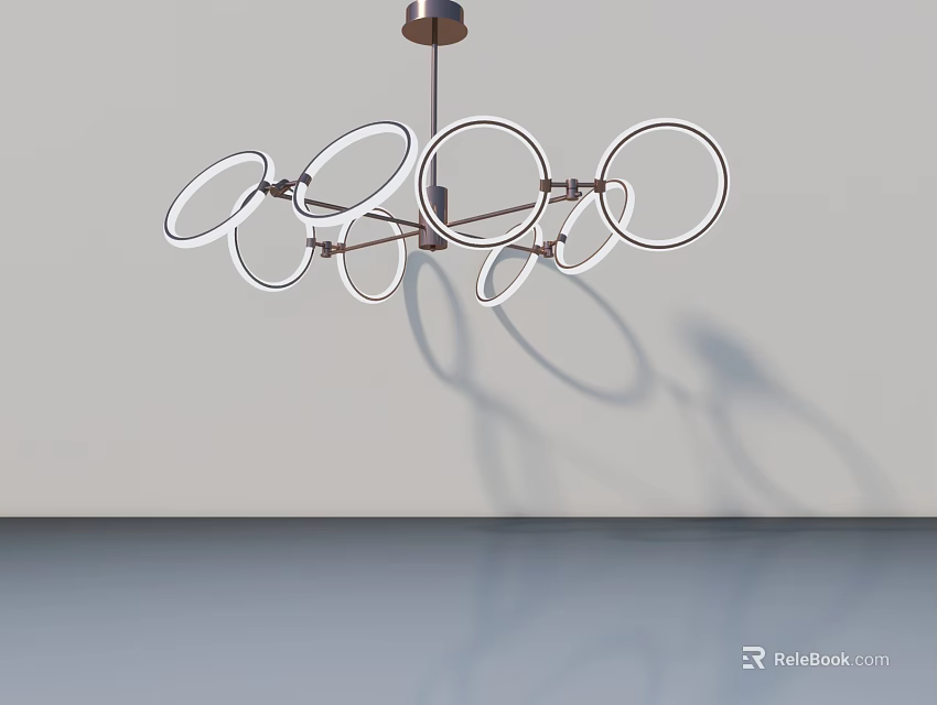 Modern Hinged Door Design With Circular Ring Pendant Light On White Wall 3d model