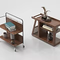 Modern Wooden Side Tables with Storage Shelves Metal Frame and Decorative Plants