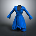 Blue Long Sleeve Dress With Ruffled Collar Belted Waist And Layered Skirt Design