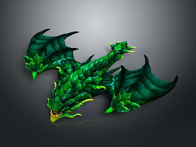 Green Scaled Dragon Game and Movie Character With Mythical Wings and Sharp Claws 3d model