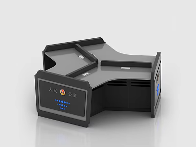 Dark Colored Public Service Desk with Manual Window Counter Structure Design 3d model