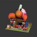 Cartoon Style Crab Shaped Stall Landscape with Pumpkin Lanterns Food Items and Small Signboard