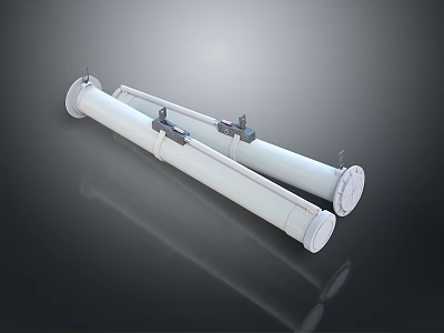 White Tubular Dual Barrel Military Weapon Featuring Parallel Barrels And Mounting Brackets 3d model